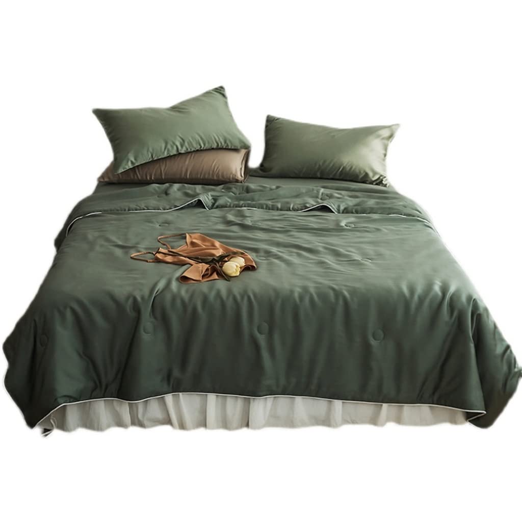 Breathable Tencel Lyocell Summer Quilt Set - Double-Sided Cooling Comforter for Air Conditioned Rooms (Green, 200x230cm) | Perfect for Hot Sleepers & Bedroom Temperature Regulation