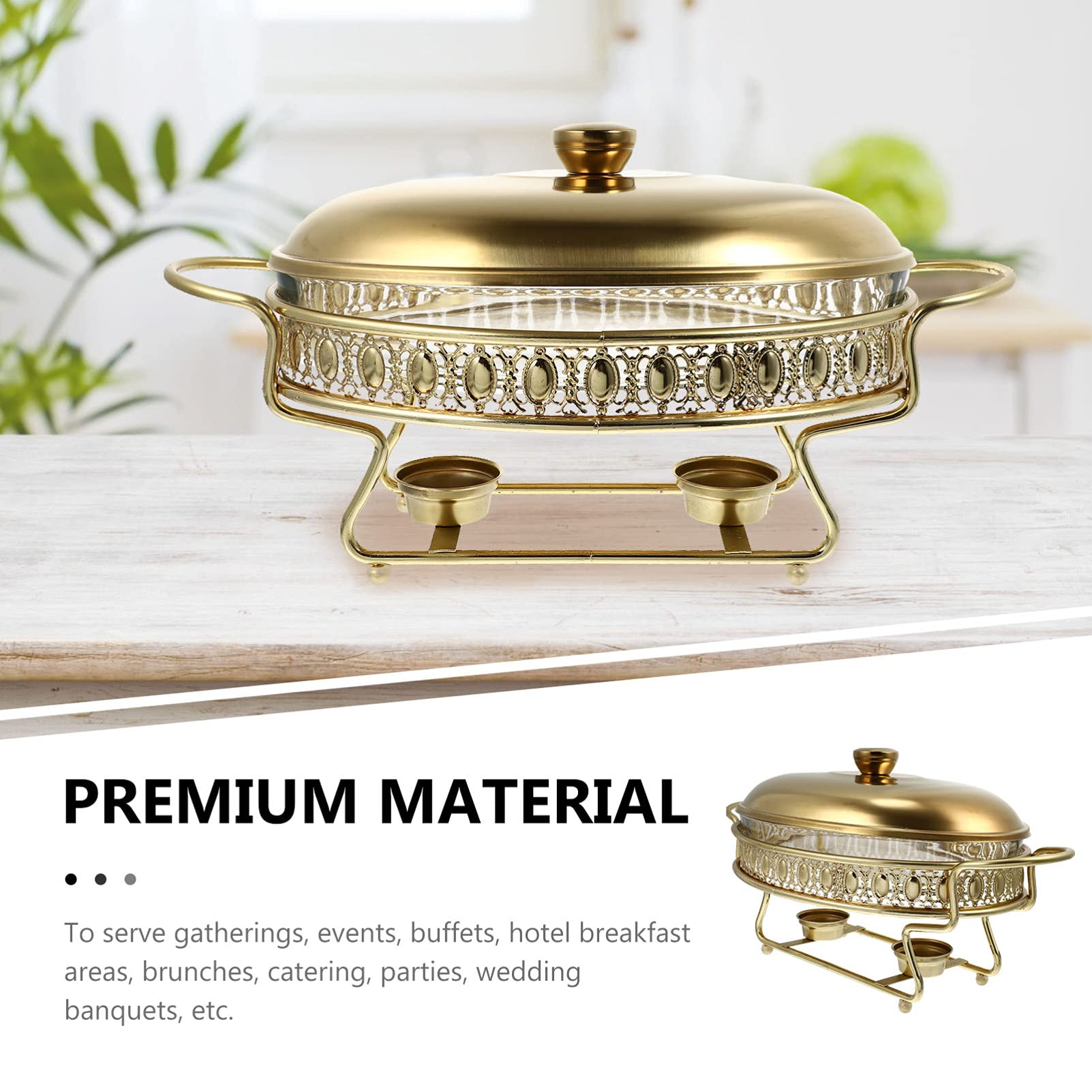 Premium Hemoton Buffet Server Warming Tray - 12 Inch Round Chafing Dish Set with Glass Food Pan, Water Pan & Fuel Holders - Perfect for Wedding Receptions, Banquets, Catering Events & Buffet Service - Keep Food Warm for Hours