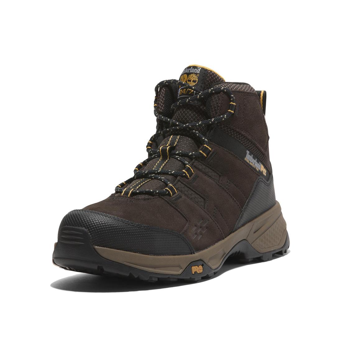 Switchback Lt 6 Inch SD10 Steel Toe Work Boots for Men - Brown/Yellow Safety Shoes - Durable Construction Work Boots for Warehouse, Construction & Outdoor Jobs