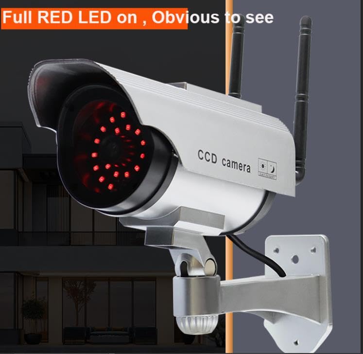 Solar-Powered Red LED Dummy Security Camera - Fake CCTV with Motion Detection to Deter Intruders, Dogs & Burglars | Ideal for Home, Garden, Warehouse & Office Surveillance