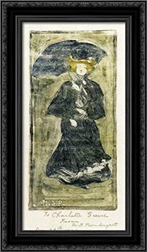 14x24 Black Ornate Wood Framed Canvas Art - Woman with a Parasol by Maurice Prendergast - Vintage Home Decor for Living Room, Bedroom & Office Wall