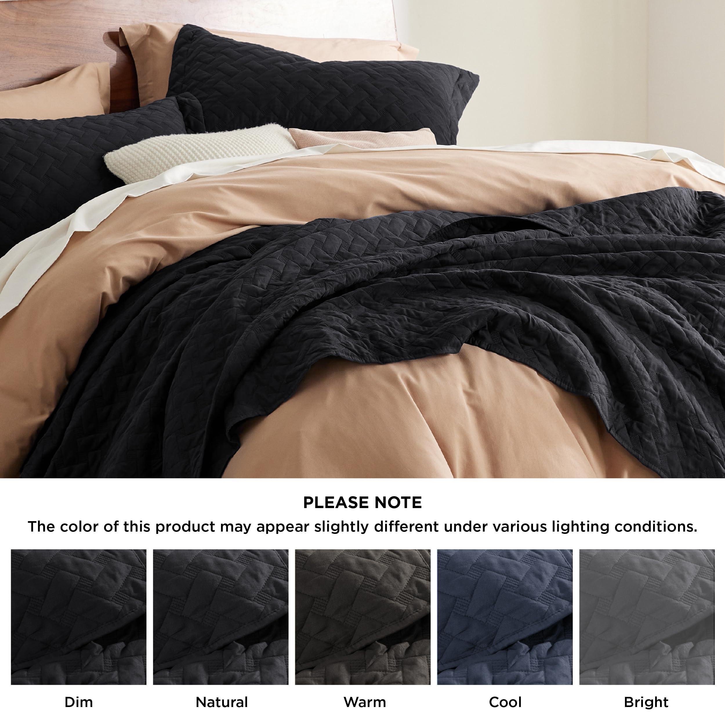 Bedsure Lightweight Twin Size Quilt - Soft Basket Weave Pattern Bedspread, All Seasons Comforter Set with Pillow Sham (Black) | Cozy Bedding for Guest Rooms, Dorms & Everyday Comfort