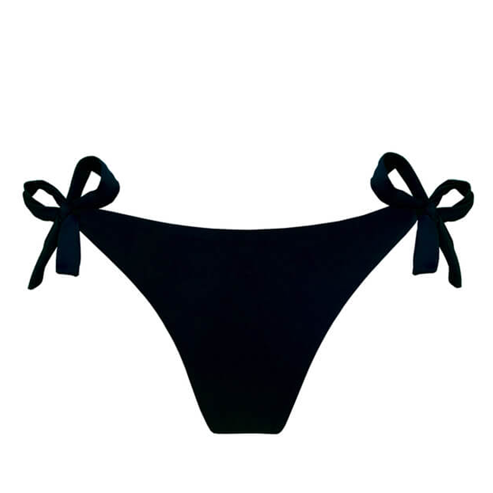 Solid Black Brazilian Tie Side Scrunch Bikini Bottom - Sexy Swimwear for Women, Beach & Pool Party | High Waisted Cheeky Bikini Bottoms