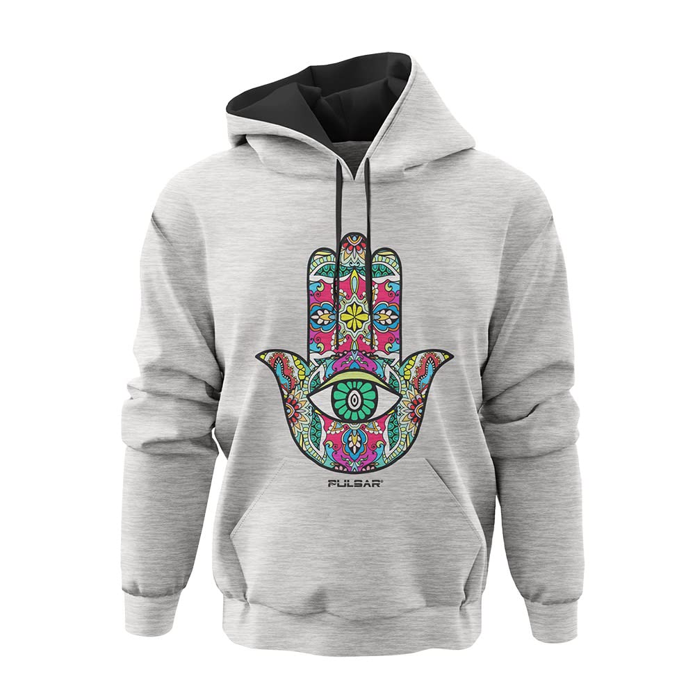 Pulsar Ultra Soft Pullover Hoodie for Men & Women - Hamsa Hand Design in Gray | Cozy Casual Wear for Lounge, Gym & Outdoor Activities