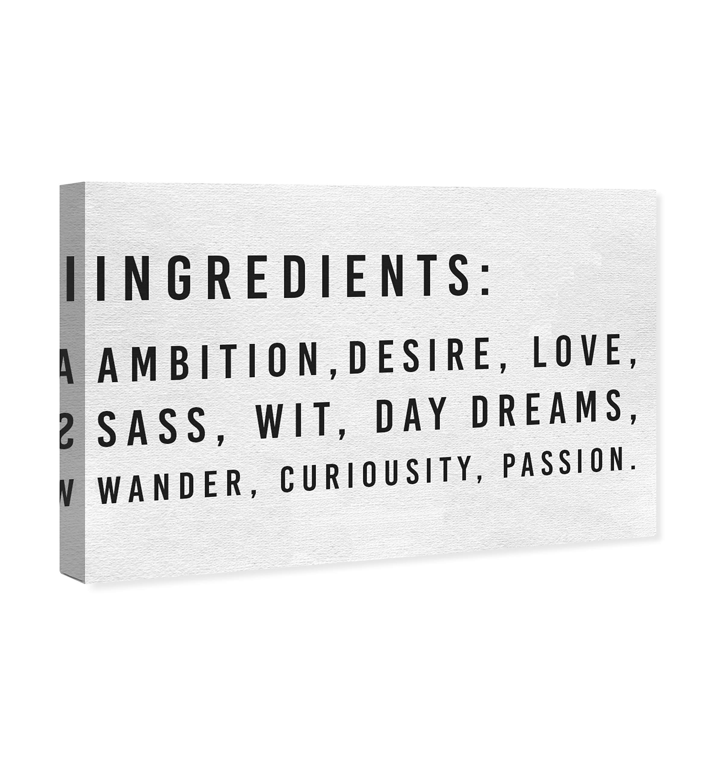 Oliver Gal Artist Co. 'Ingredients' Typography Wall Art Canvas Print - 30x20 Inch Black & White Home Decor - Perfect for Kitchen, Dining Room & Farmhouse Style Interiors