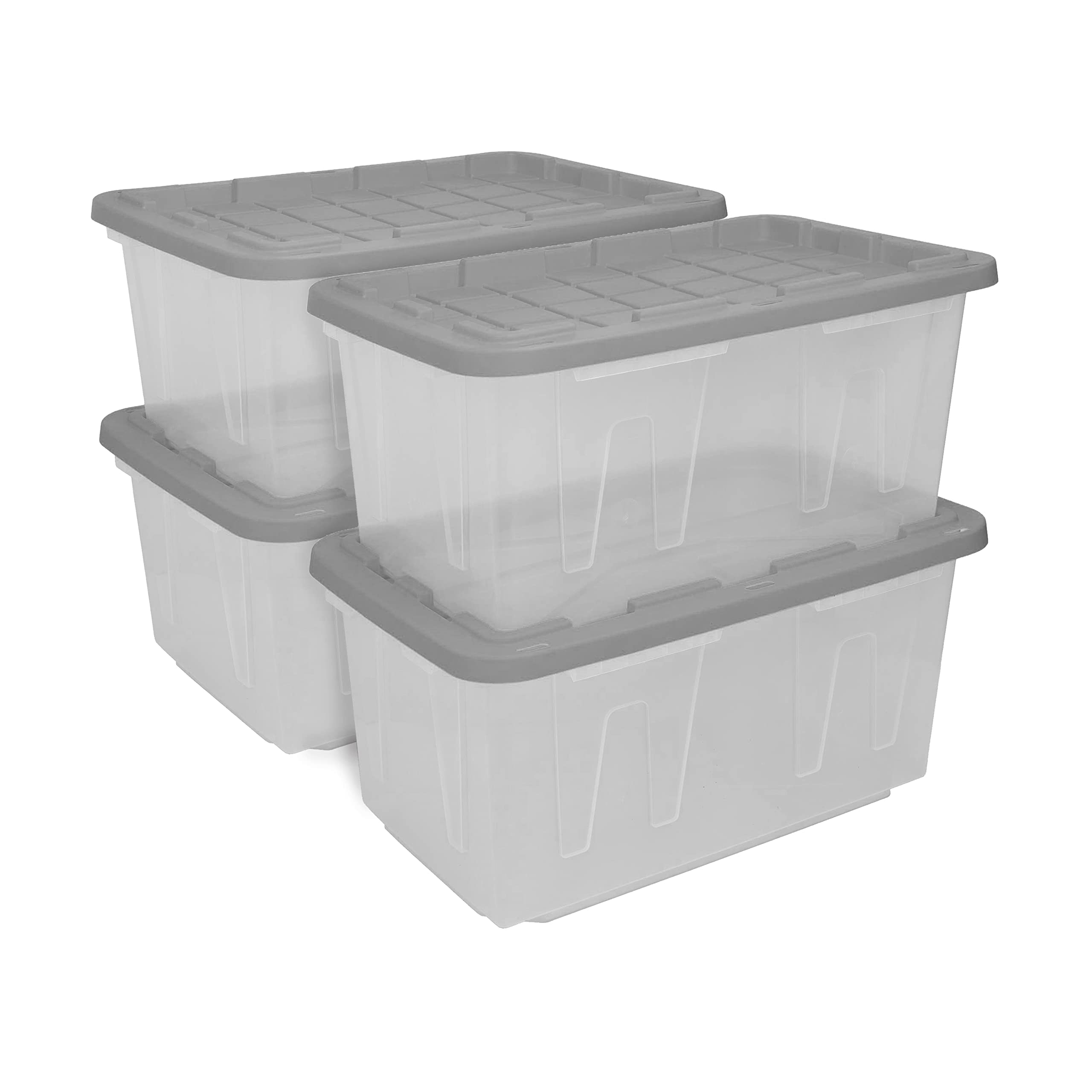 CX BLACK & YELLOW® 27-Gallon Heavy Duty Clear Storage Bins with Snap-Tight Lids (4 Pack) - Weatherproof Stackable Plastic Containers for Garage Organization, Home Storage & Moving Supplies (14.3