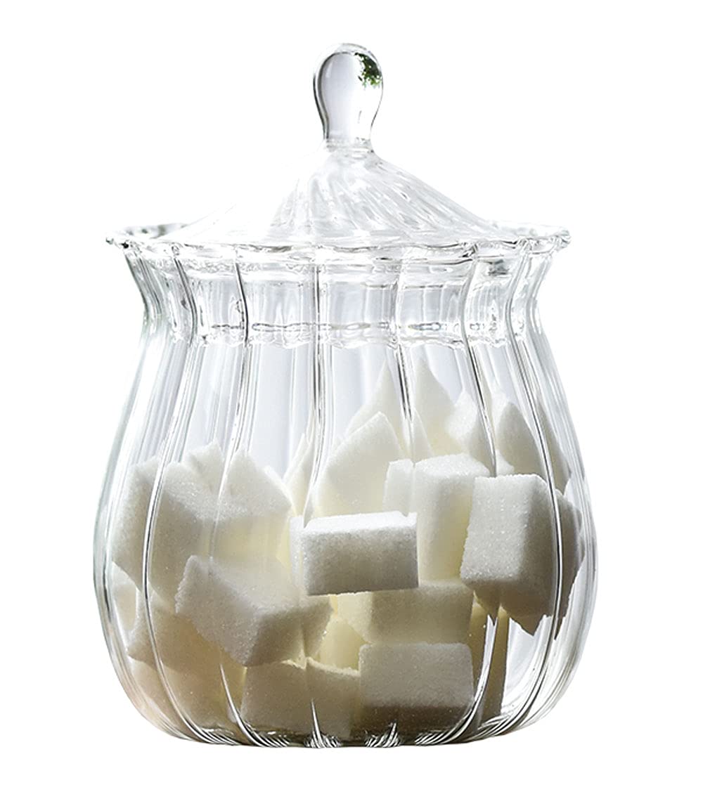 Vintage Striped Glass Sugar Bowl with Lid - Candy Jar, Snack Container, Food Storage Jar for Kitchen, Dining Table & Party Decor