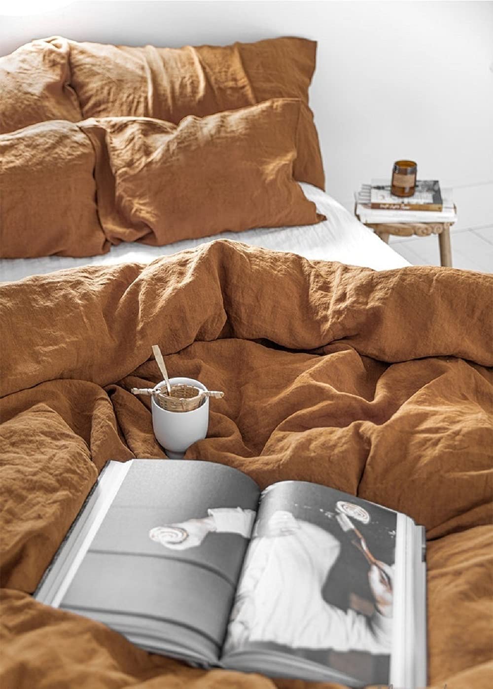 Premium Cinnamon Brown Stonewashed Cotton Duvet Cover Set - King, Queen, Full, Twin & Toddler Sizes with Button Closure - Soft & Breathable Bedding for Cozy Home & Guest Room Decor