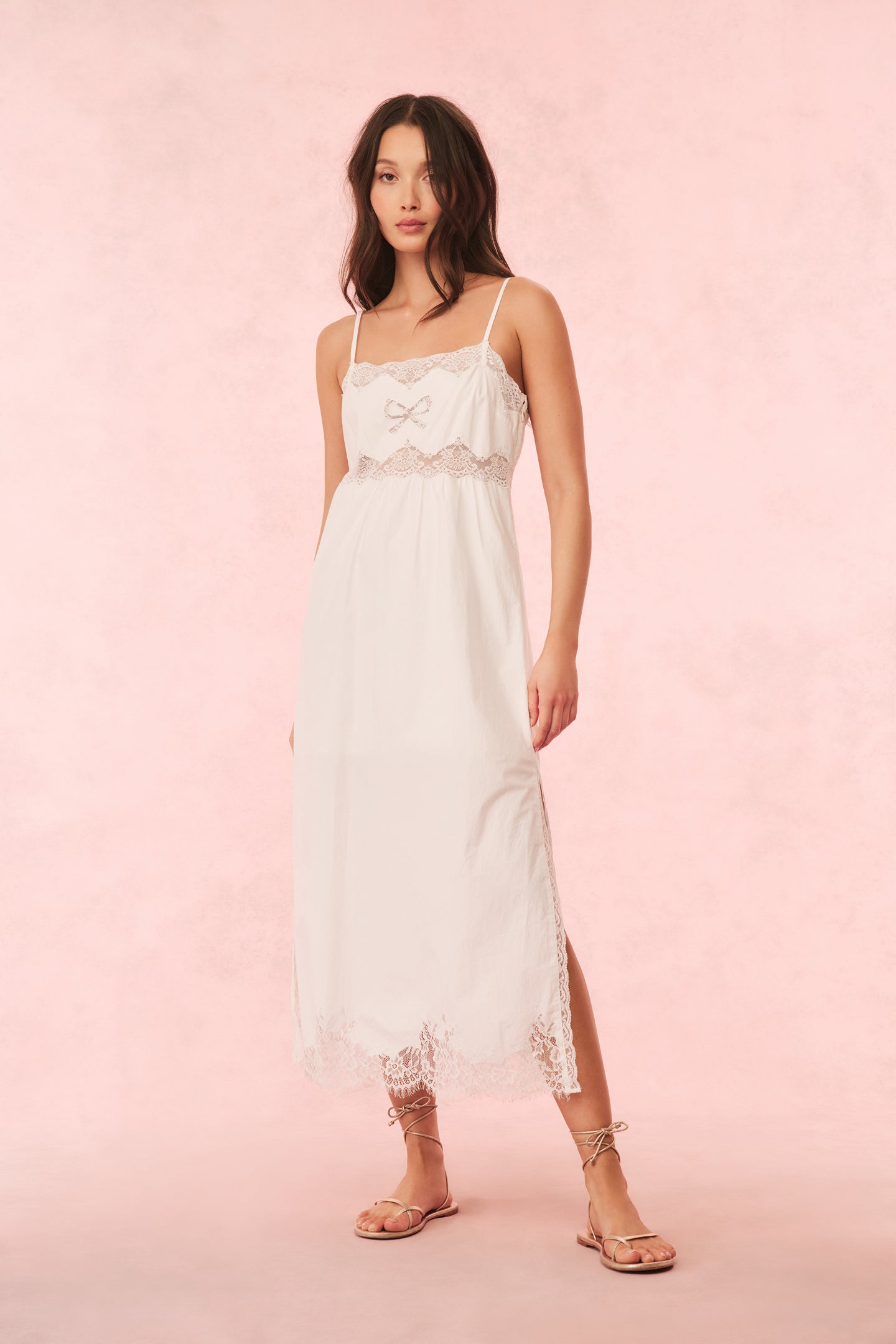 Vinca Women's Cotton Lace Bow Midi Dress - Elegant Floral Summer Party Dress for Weddings, Cocktails & Special Occasions