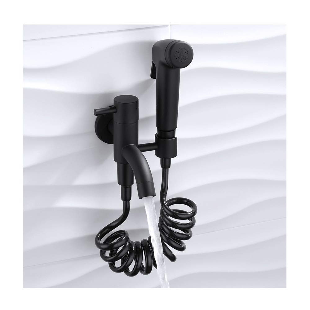 YHJZSM Black Brass Single Handle Wall Mounted Cold Water Bidet Sprayer Kit for Portable Toilet - Perfect for Bathroom Hygiene, RV, Camping & Travel Use