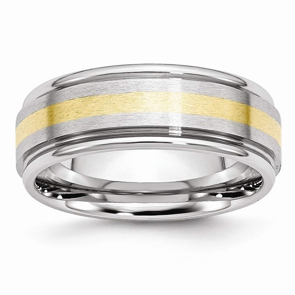 14K Gold Inlay Cobalt Chrome Polished Engravable Wedding Band Ring for Women - 8mm Rounded Edge Satin Finish - Sizes 7-13 - Perfect for Anniversaries, Engagements & Special Occasions
