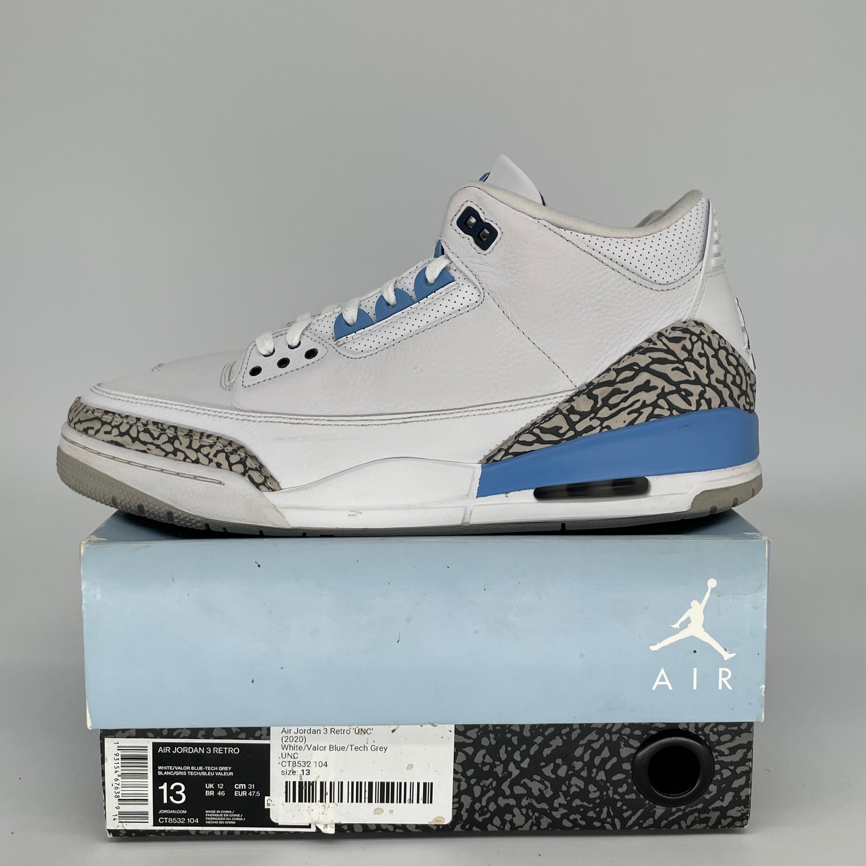 AIR JORDAN 3 UNC Men's Basketball Shoes Size 13 - CT8532-104 - Retro Sneakers for Casual Wear & Street Style