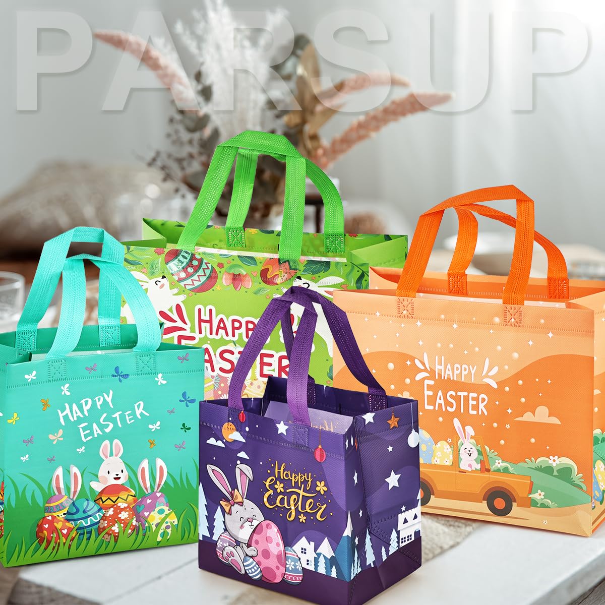 6PCS Easter Egg Hunt Bags - Assorted Sizes Bunny & Chick Themed Gift Bags with Handles, Non-Woven Reusable Treat Bags for Easter Party, Egg Hunt Game, Gift Wrapping & Spring Celebrations - Perfect for Kids, Classroom & Family Gatherings