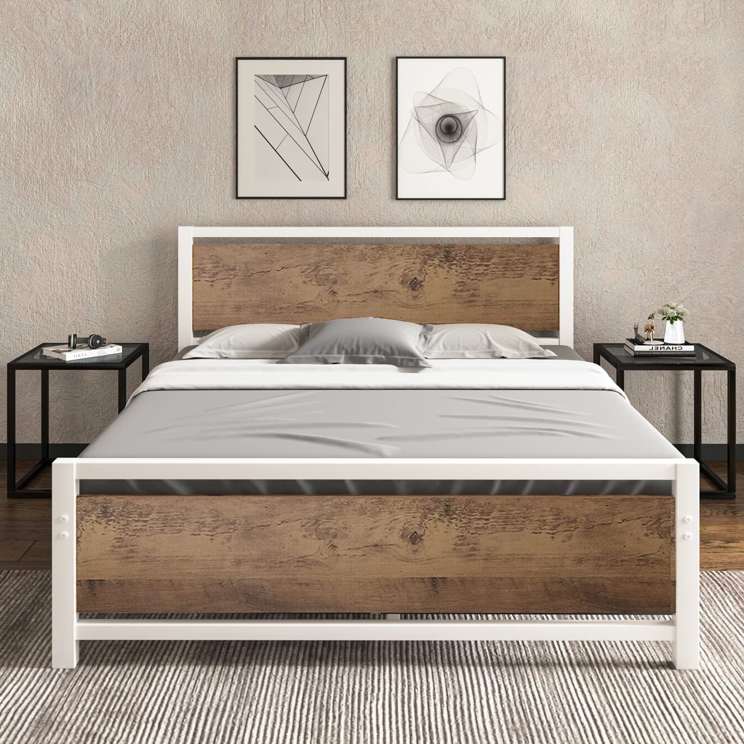 **Full Size Bed Frame with Headboard & Footboard - Heavy Duty Steel Slat Support, No Box Spring Needed - Industrial Style Bed Frame for Adults & Teens - Perfect for Modern Bedrooms, Guest Rooms & Dormitories**