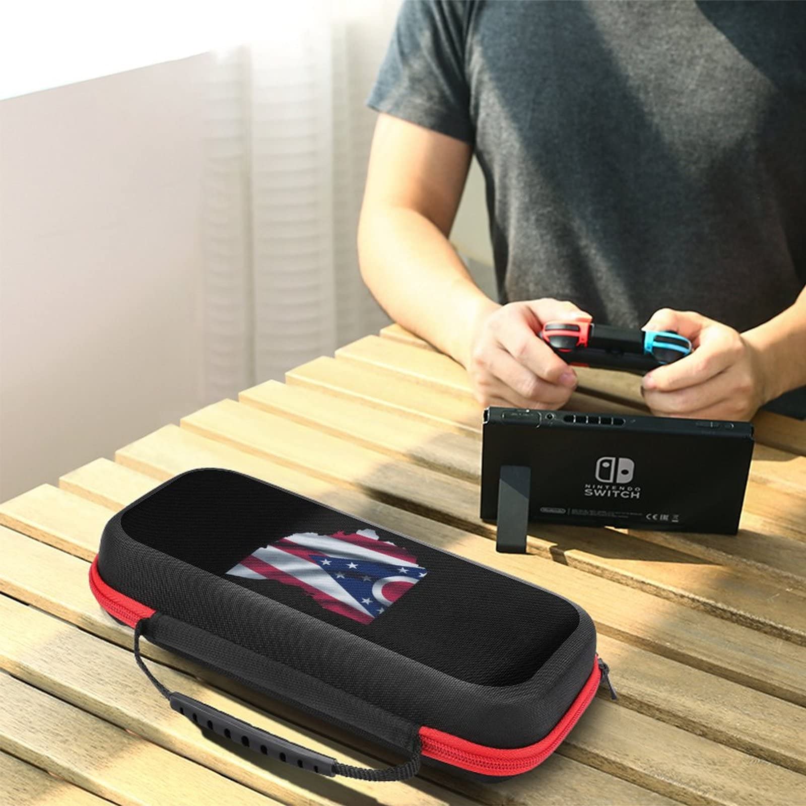 Ohio State Flag Waving Design Nintendo Switch Carrying Case - Portable Travel Cover with 20 Game Card Slots - Perfect for Gaming on the Go & Travel Accessories