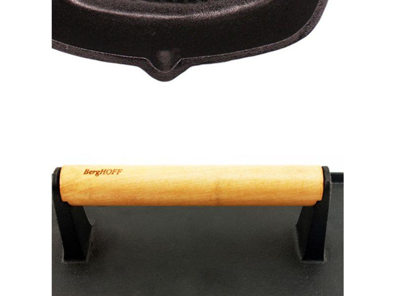 BergHOFF Neo 2-Piece Cast Iron Grill Pan Set with Steak Press - 11 Inch Non-Stick Griddle Pan for Stovetop & Oven Use - Perfect for BBQ, Burgers & Steaks - Purple