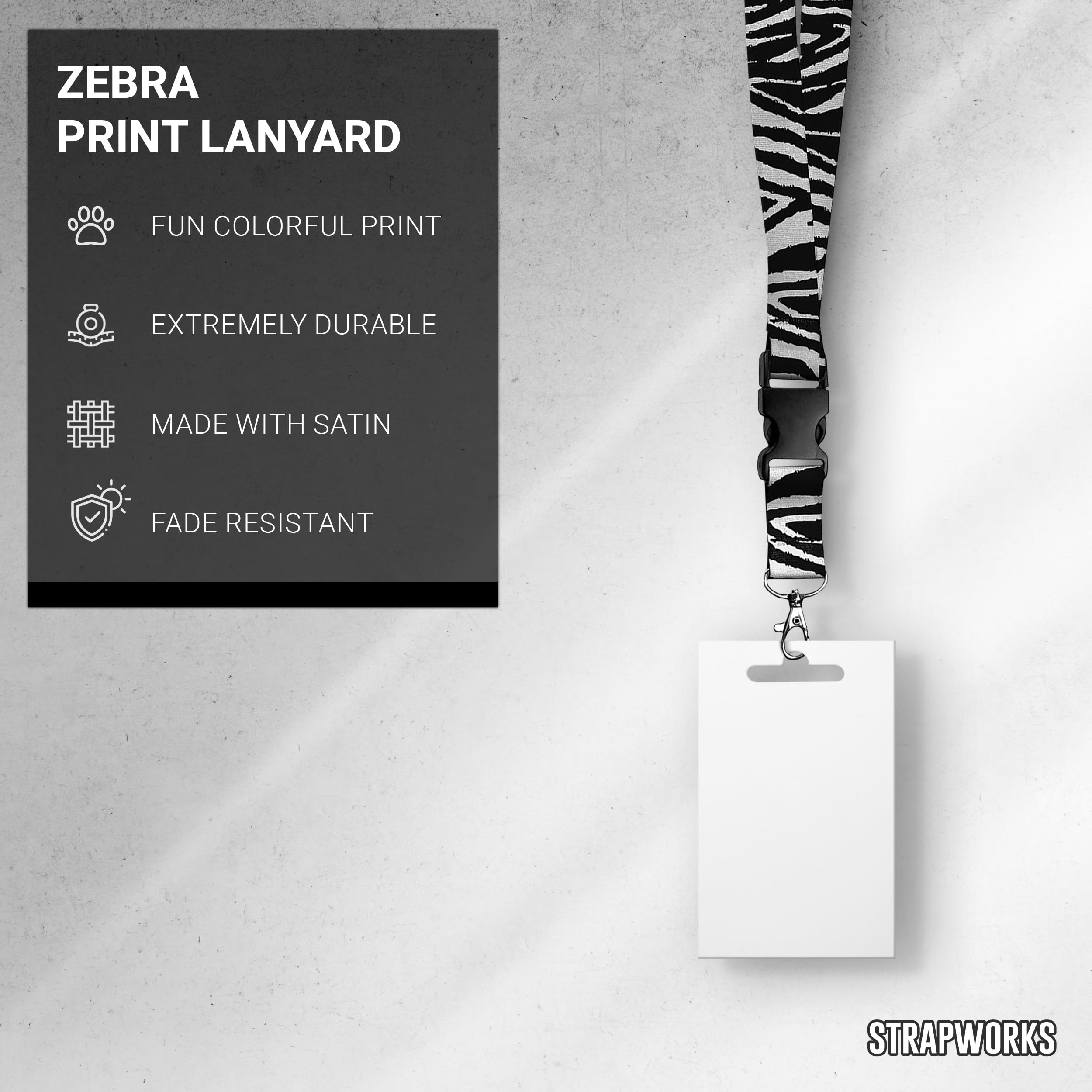 Stylish Animal Print Lanyard - 1 Inch Satin Key Lanyard & ID Badge Holder with Black White Zebra Pattern - Perfect for Work, School, Events and Key Organization