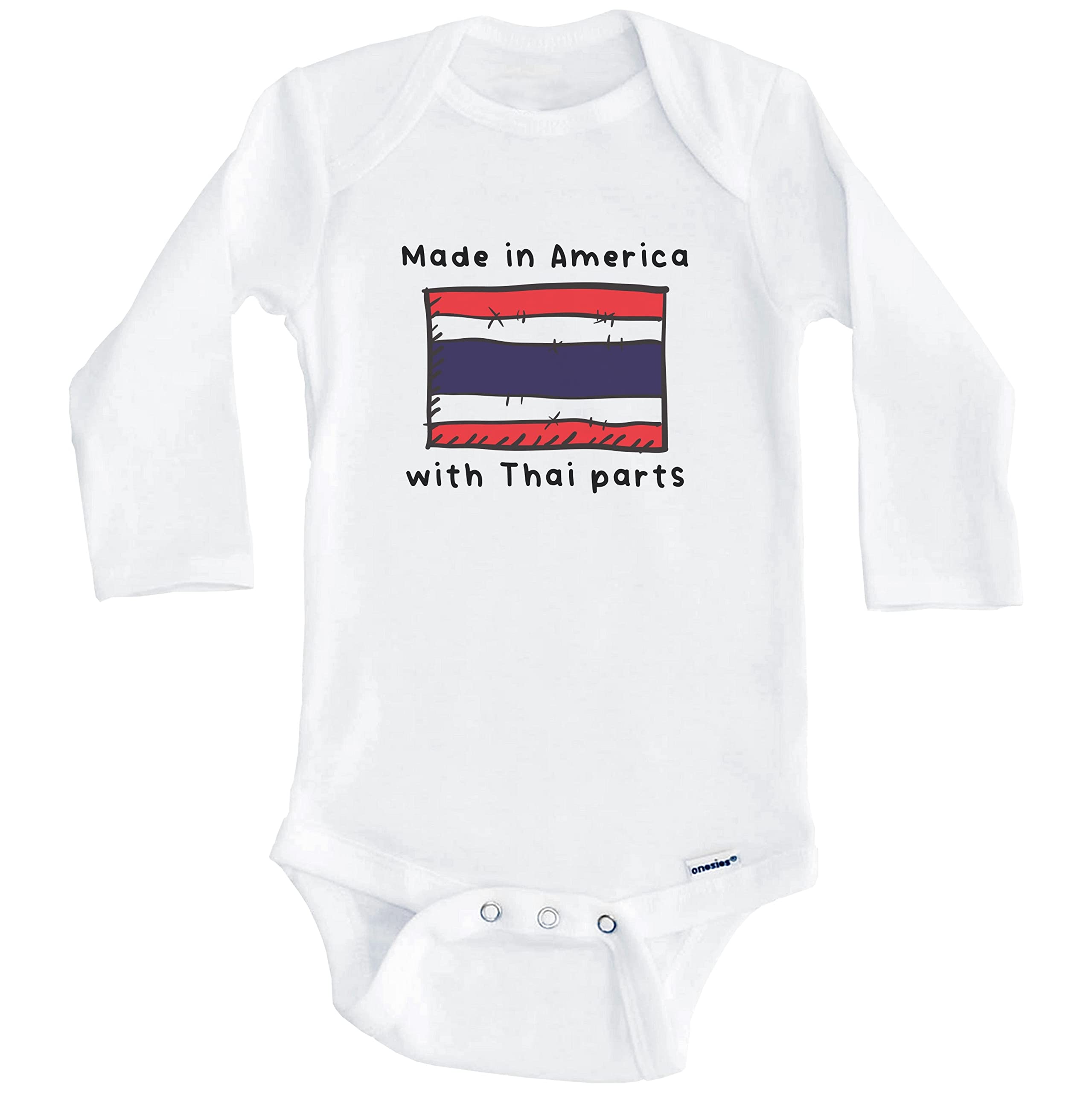 American-Made One Piece Baby Bodysuit with Thai Flag Design | Long Sleeve Infant Romper | Perfect for Cultural Events & Photo Shoots