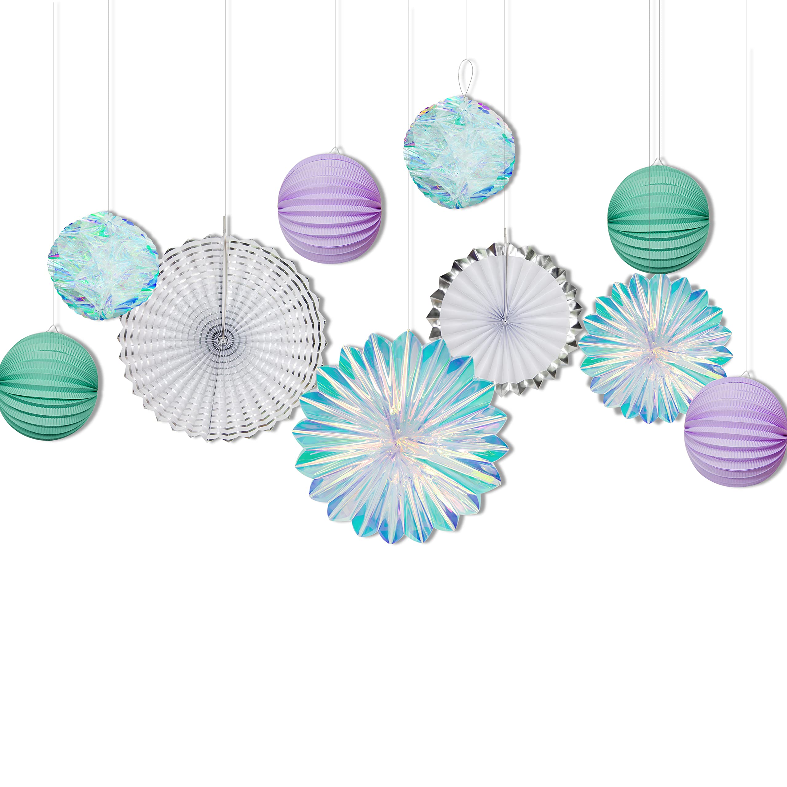 Cheerland Iridescent Holographic Party Decorations Set - Disco Ball Birthday Wedding Baby Shower Decorations - Hanging Paper Fans & Pompom Decor for Anniversary Bridal Shower Party Supplies (Perfect for Dance Parties, Photo Backdrops & Festive Events)