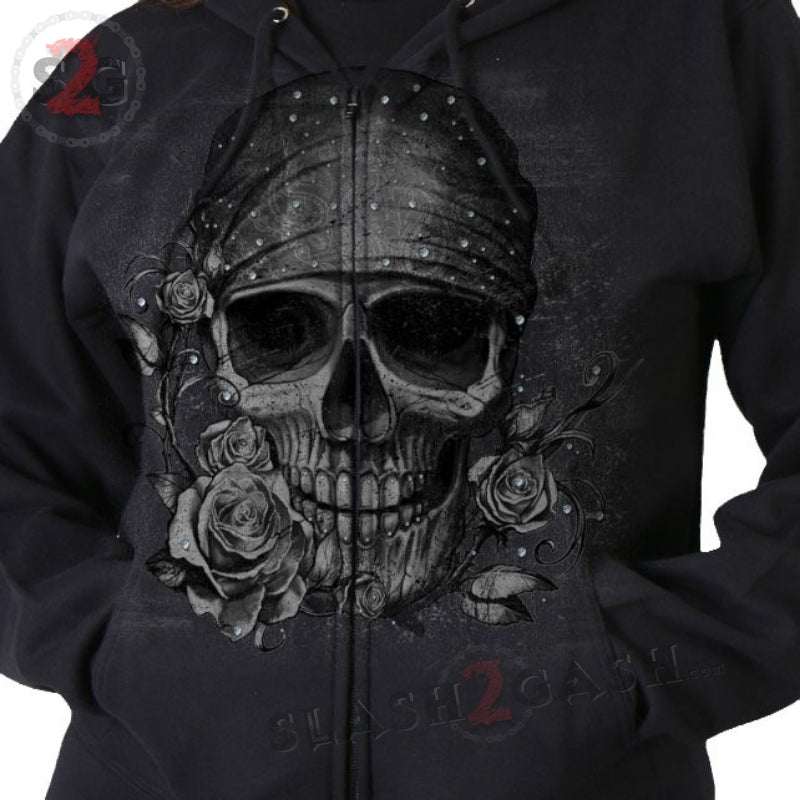 Hot Leathers Bandana Skull Sweatshirt - Women's Glitter Ink Hoodie for Casual Wear & Biker Fashion | Gothic Streetwear & Motorcycle Riding Outfit