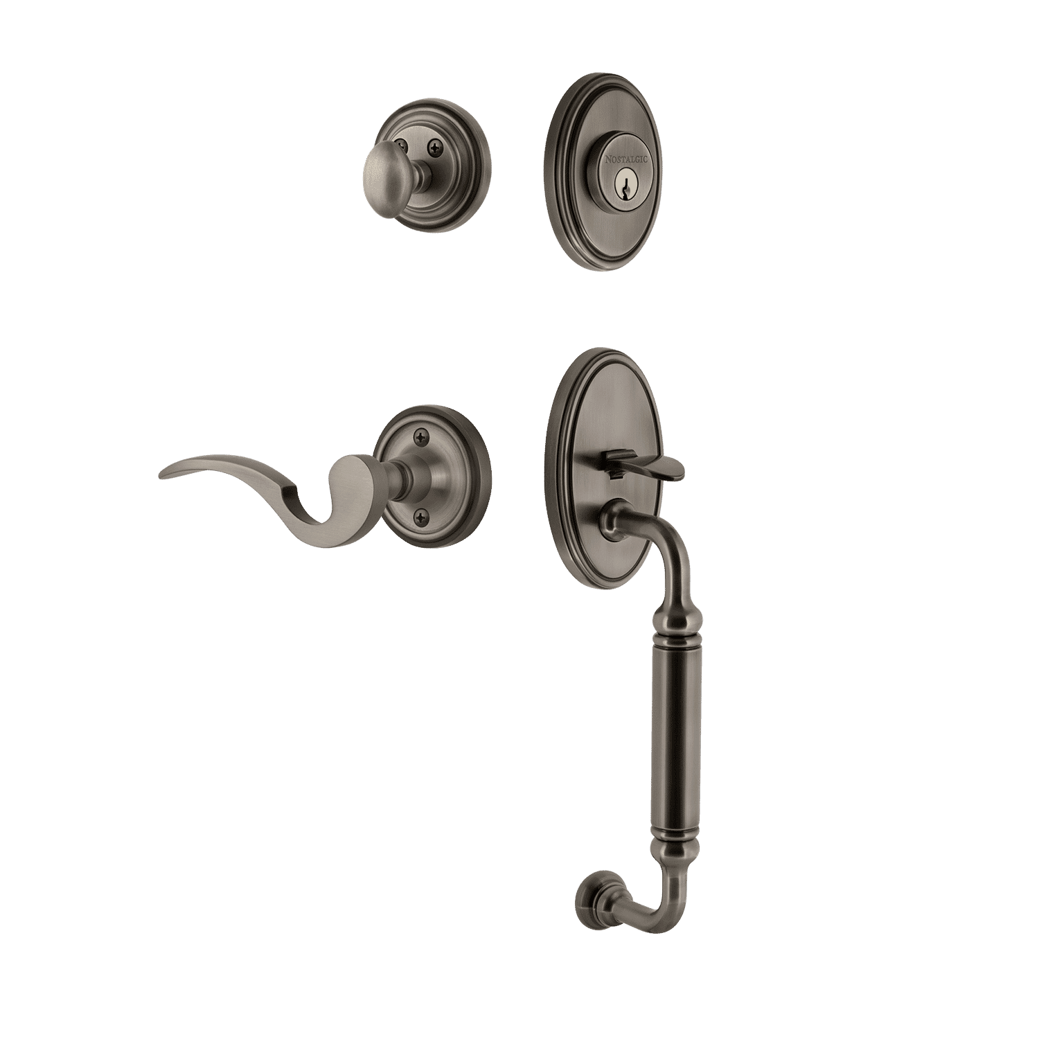 Antique Pewter Classic Handleset with C Grip & Manor Lever - Vintage Door Hardware for Home & Office Entryways | Durable & Stylish Door Handle Set for Interior & Exterior Doors