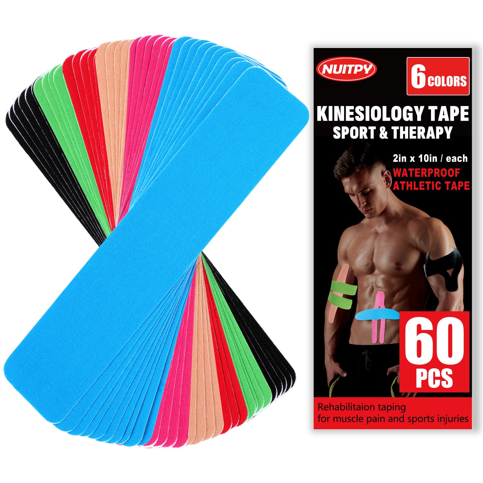 60PCS Precut Kinesiology Tape Strips - 6 Colors 2