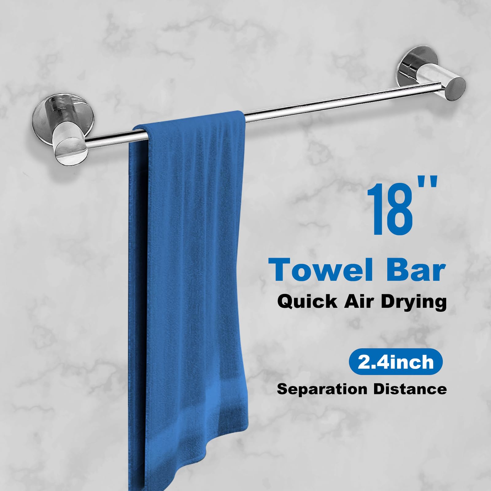18 Inch 304 Stainless Steel Bathroom Hardware Set - Chrome Polished Towel Racks, Toilet Paper Holder & Robe Hooks for Modern Bathroom Decor - Perfect for Spa, Hotel & Home Bathroom Organization