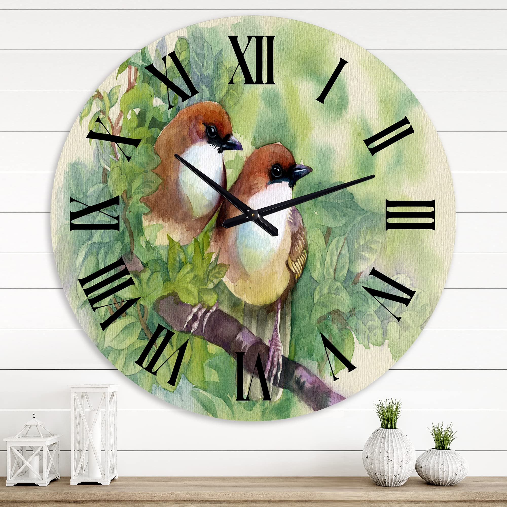 DesignQ 'Birds of Spring' Large Traditional Wall Clock - Vintage Home Decor for Living Room, Bedroom & Office - Silent Non-Ticking Decorative Clock