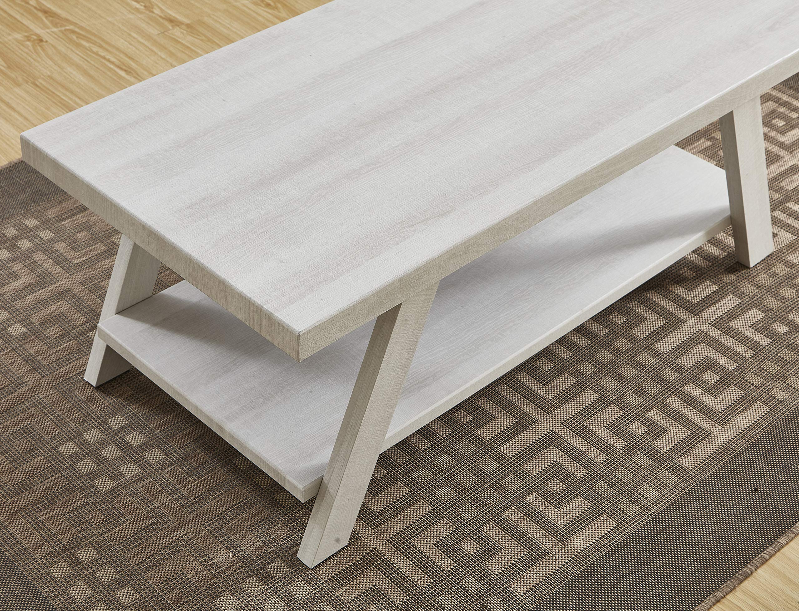 Roundhill Furniture Athens Contemporary Wood Shelf Coffee Table - White - Modern Living Room Centerpiece for Books, Decor & Storage