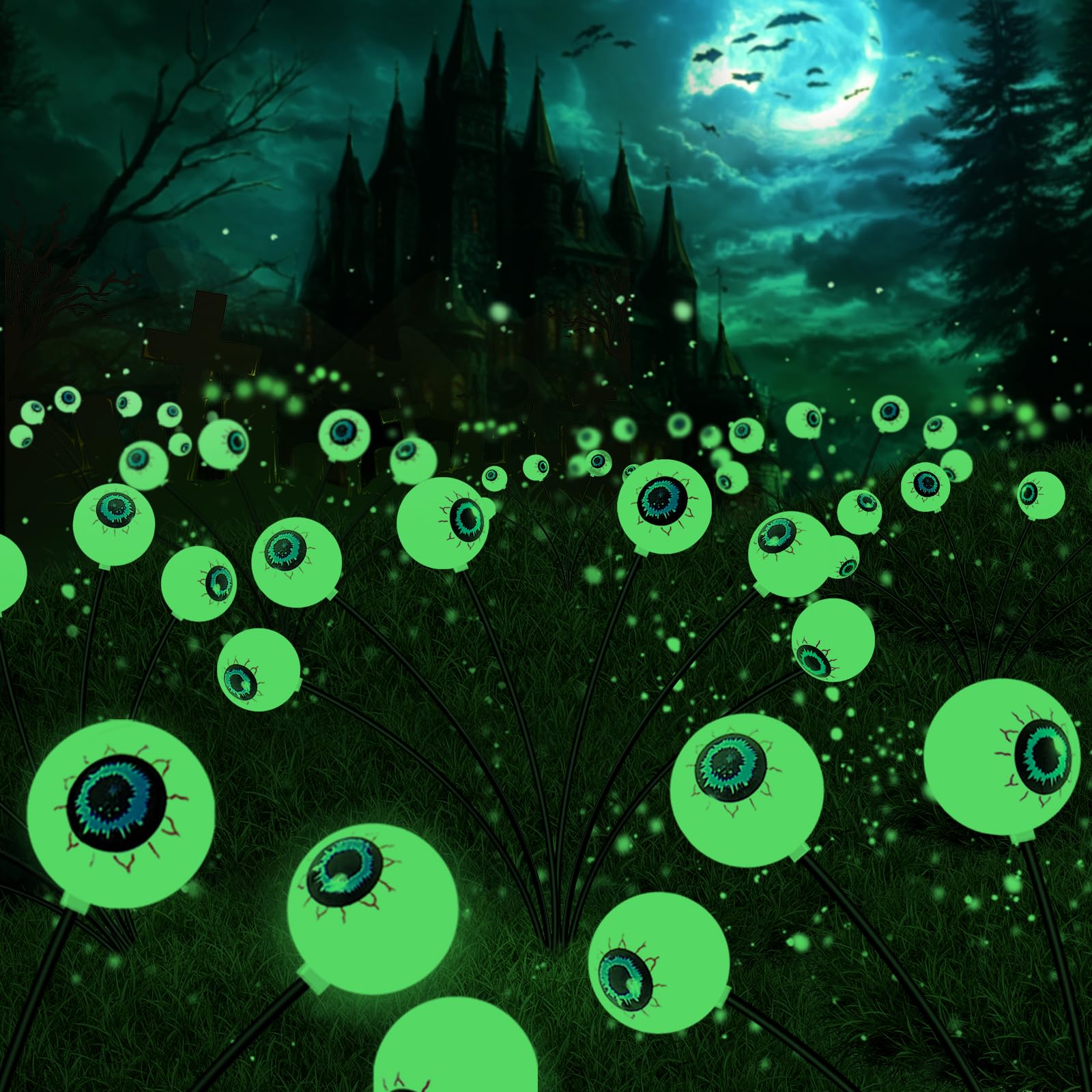 2 Pack 12 LED Solar-Powered Halloween Eyeball Lights - Waterproof Outdoor Scary Decor with 2 Lighting Modes for Yard, Garden, Lawn & Party | Perfect for Pathway Lighting & Spooky Halloween Atmosphere