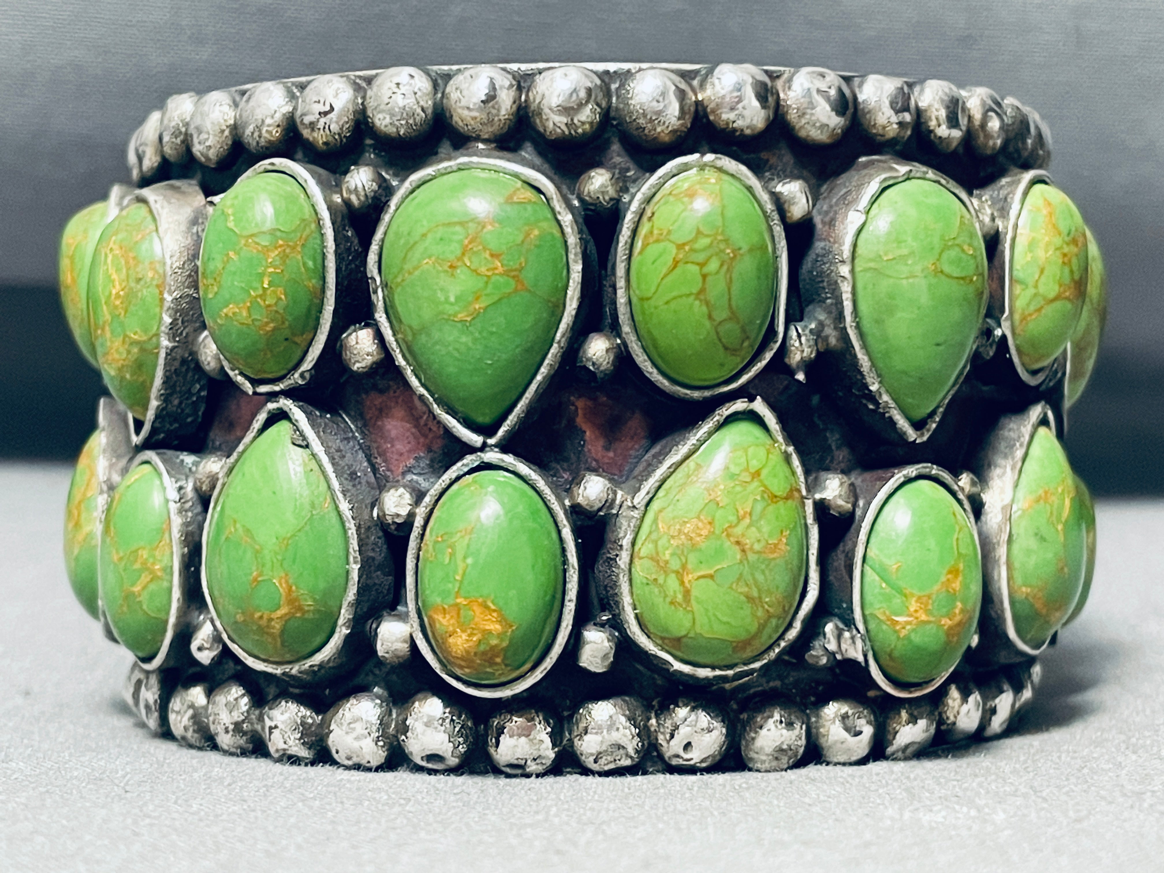 107 Grams Heavy Gaspeite Vintage Sterling Silver Bracelet Cuff - Elegant Handmade Jewelry for Women, Perfect for Parties, Weddings & Special Occasions