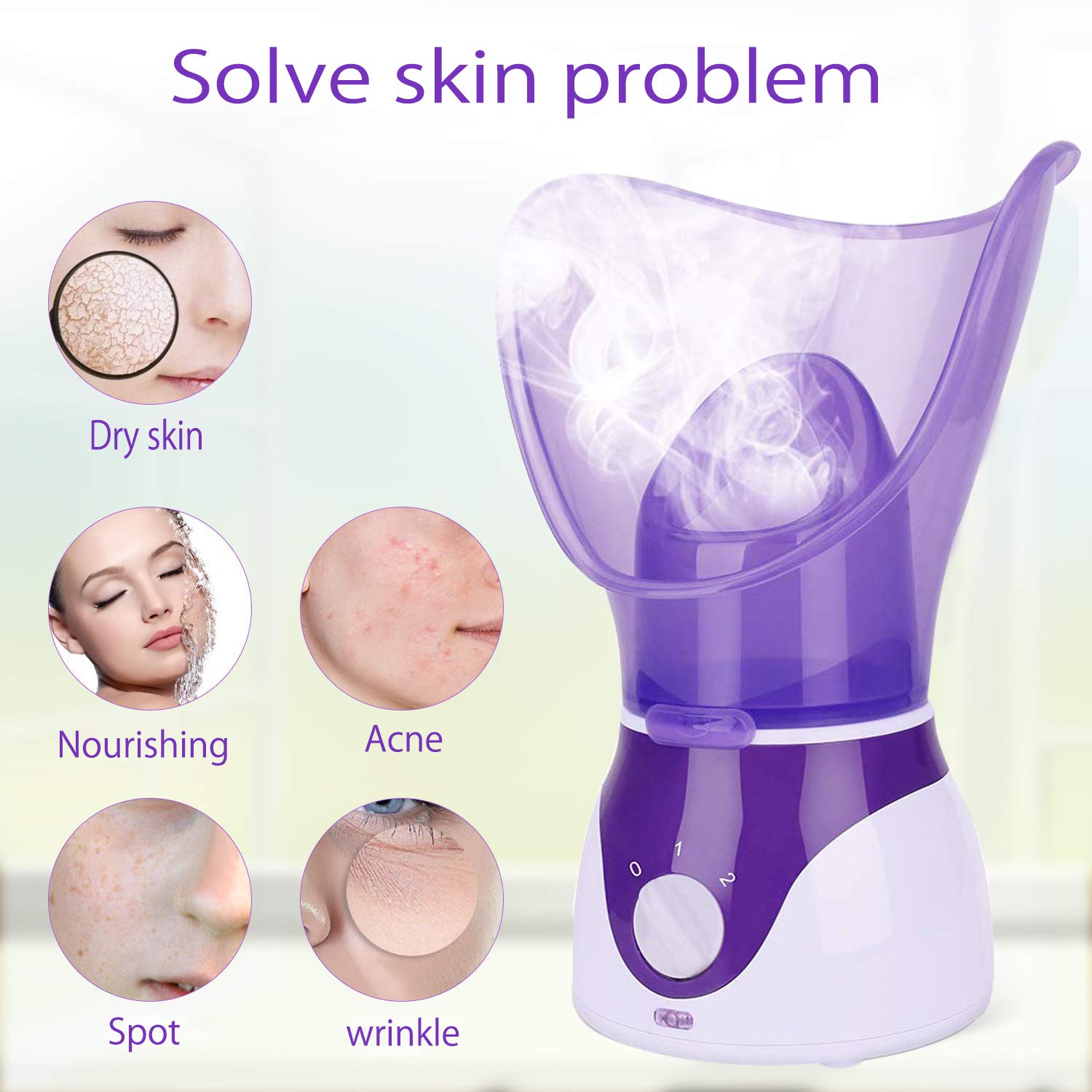 **VOUM Facial Steamer for Deep Pore Cleansing - Home Spa Sauna, Warm Mist Humidifier & Sinus Relief - Unclogs Pores for Glowing Skin (Purple) | Perfect for At-Home Skincare & Relaxation**