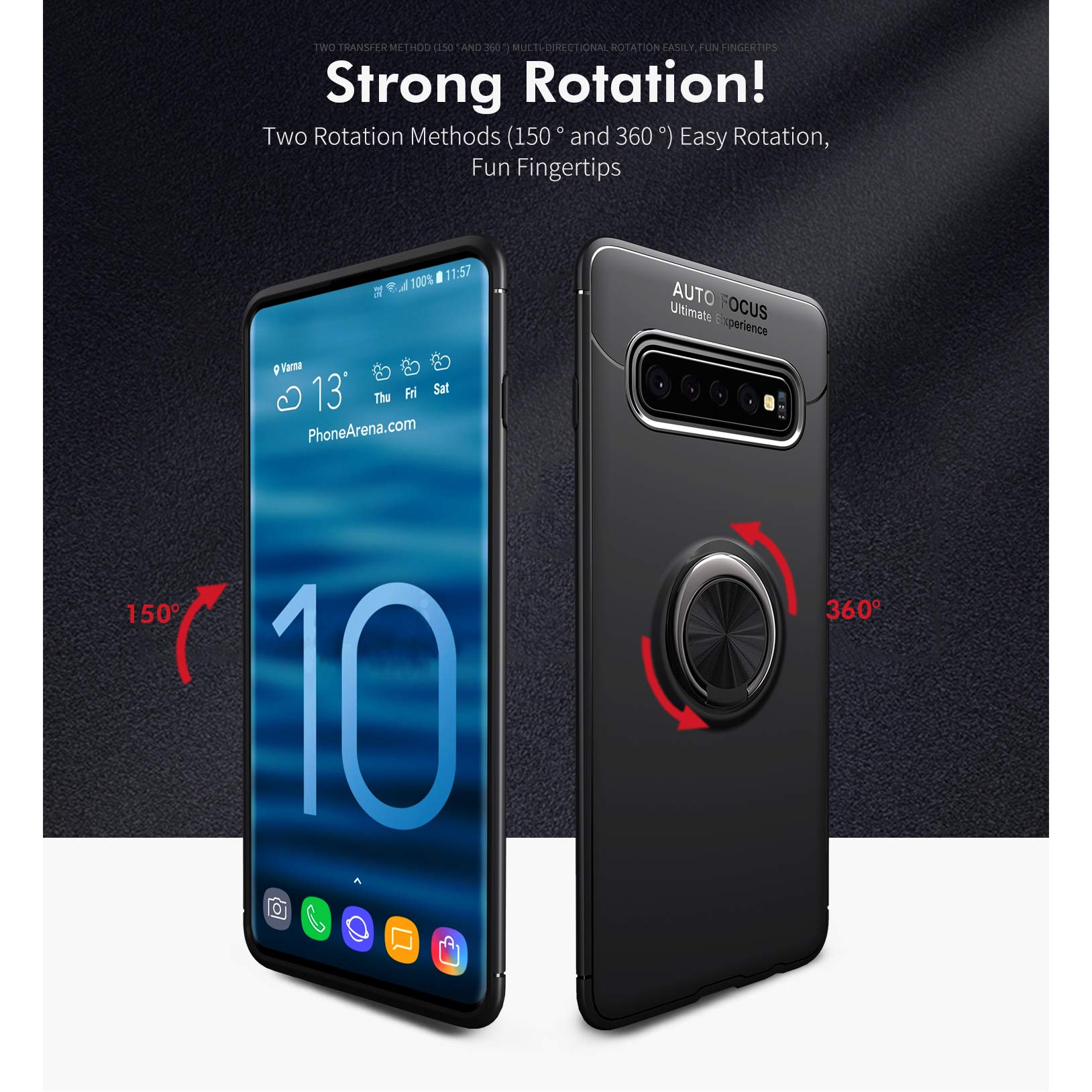 Samsung Galaxy S10 Case with Rotatable Metal Ring Kickstand & Magnetic Car Mount - Shockproof, Anti-Scratch, Ultra-Slim Protective Phone Cover (Black) - Perfect for Hands-Free Viewing, Driving & Daily Protection