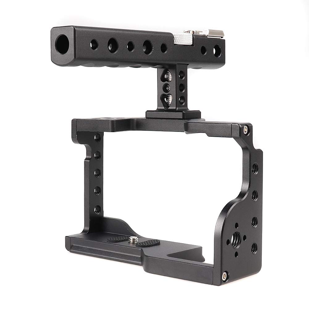 Aluminum Alloy DSLR Camera Cage Stabilizer with Cold Shoe & Top Handle Grip - Compatible with Sony A6600, A6400 | Perfect for Vlogging, Film Making & Professional Photography