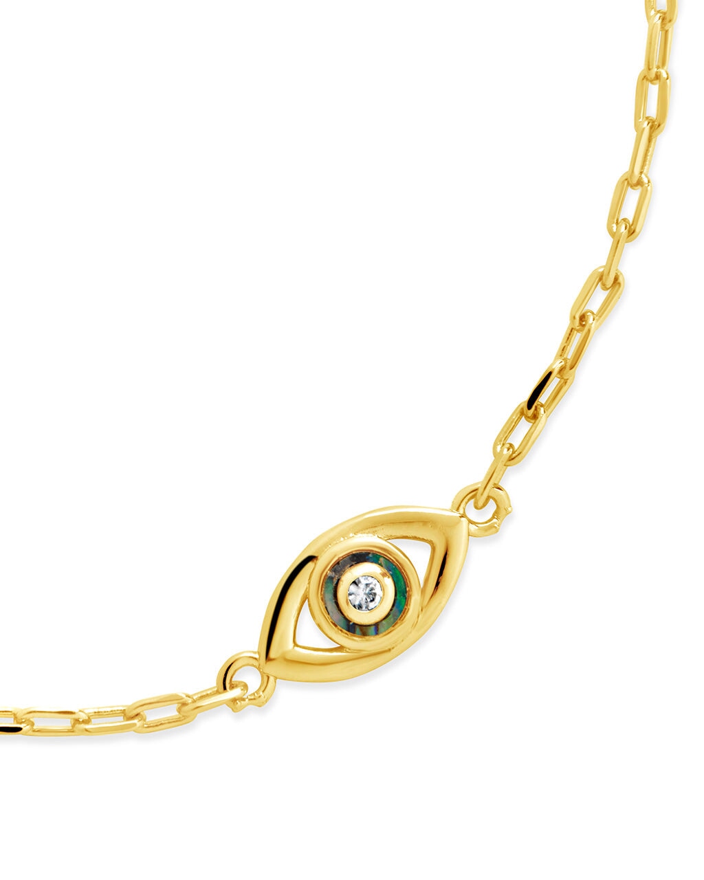 Leidy CZ & Mother of Pearl Evil Eye Station Bracelet - Elegant Protection Jewelry for Women, Trendy Boho Chic Accessory for Everyday Wear, Gift for Her
