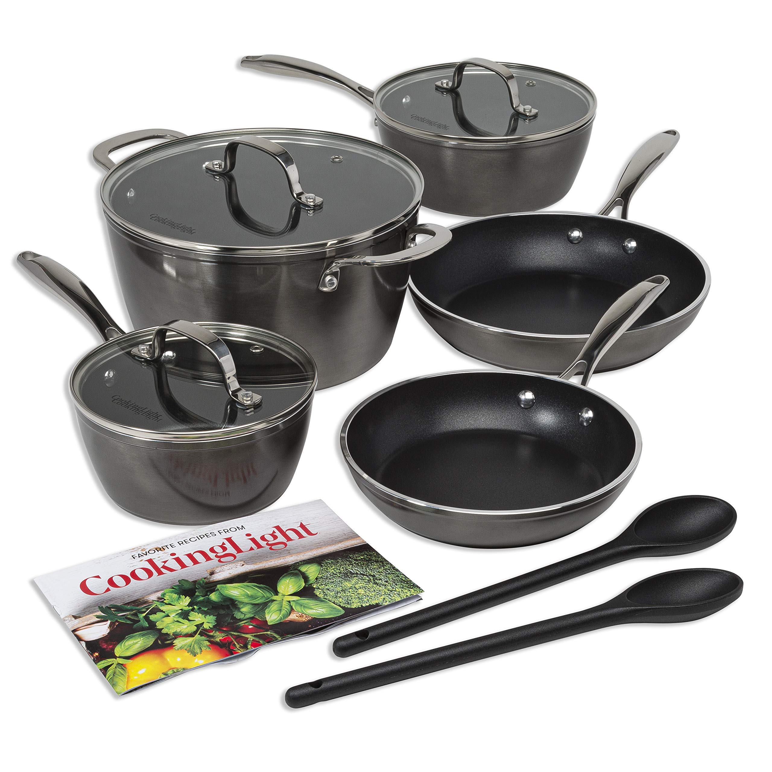 Non-Stick 10-Piece Cookware Set by Cooking Light Inspire - Gunmetal Gray - Perfect for Healthy Cooking, Frying & Baking - Ideal for Home Chefs & Kitchen Enthusiasts