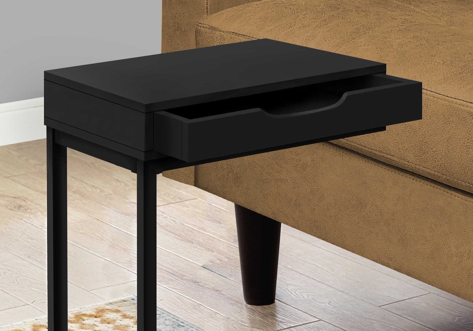 Modern Black Metal Accent Table with Drawer - Stylish Side Table for Living Room, Bedroom, or Office Decor
