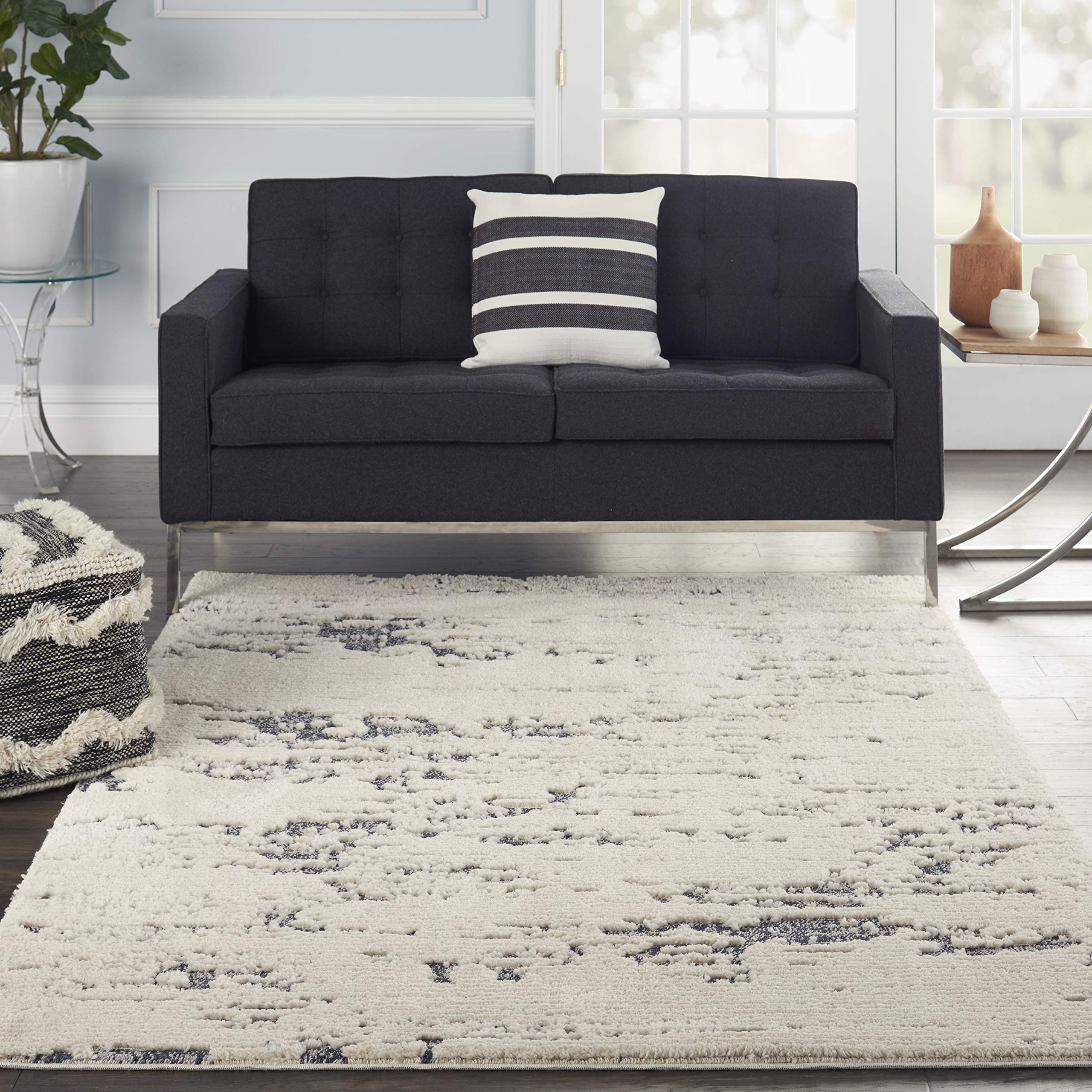 Nourison Textured Contemporary Abstract Ivory Blue 4' x 6' Area Rug - Easy Cleaning, Non-Shedding, Stain Resistant - Perfect for Bedroom, Living Room, Dining Room & Kitchen Decor (4x6)