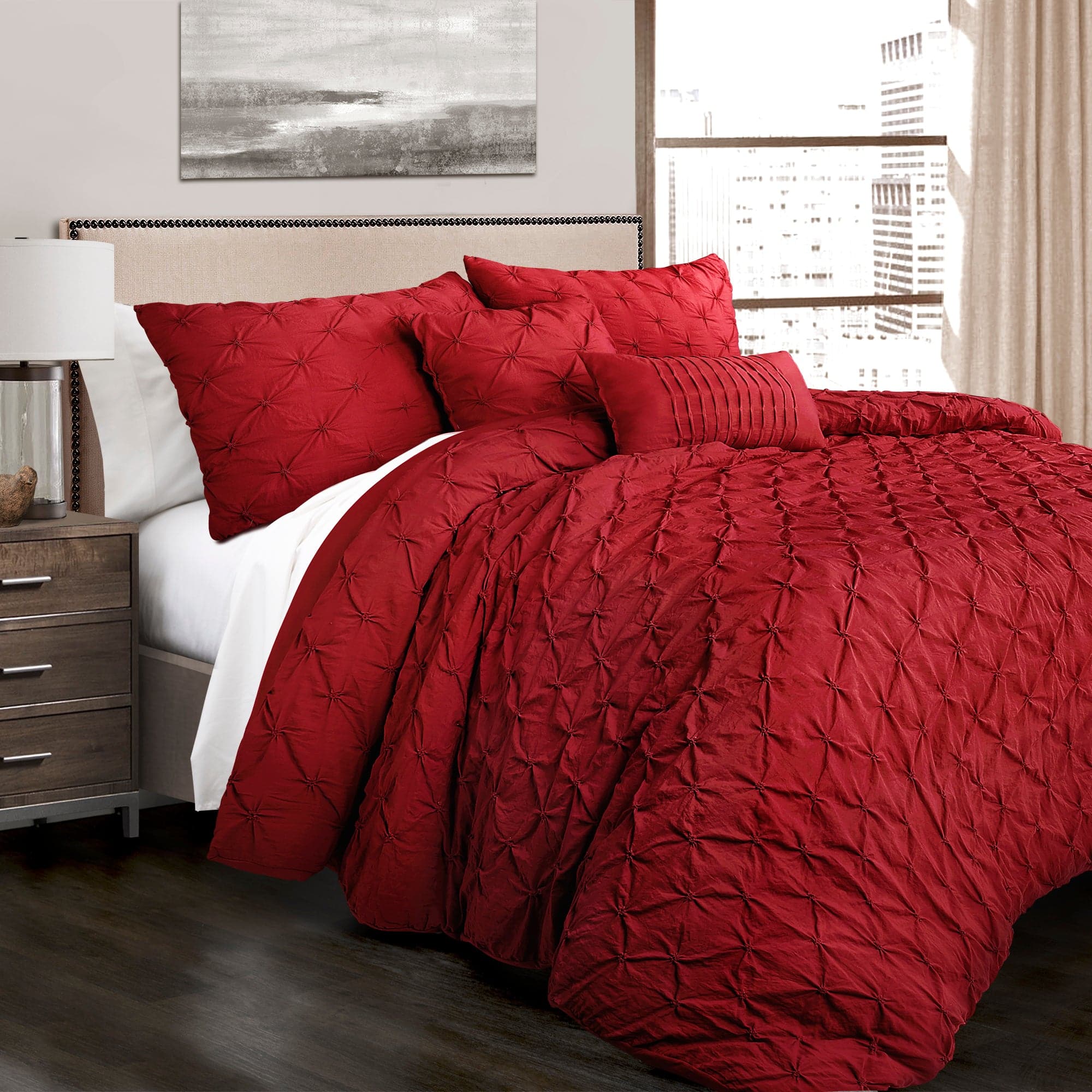 Ravello Pintuck 5-Piece Comforter Set - Queen Size Bedding with Pillow Shams - Luxury Soft Microfiber for Cozy Bedroom Decor