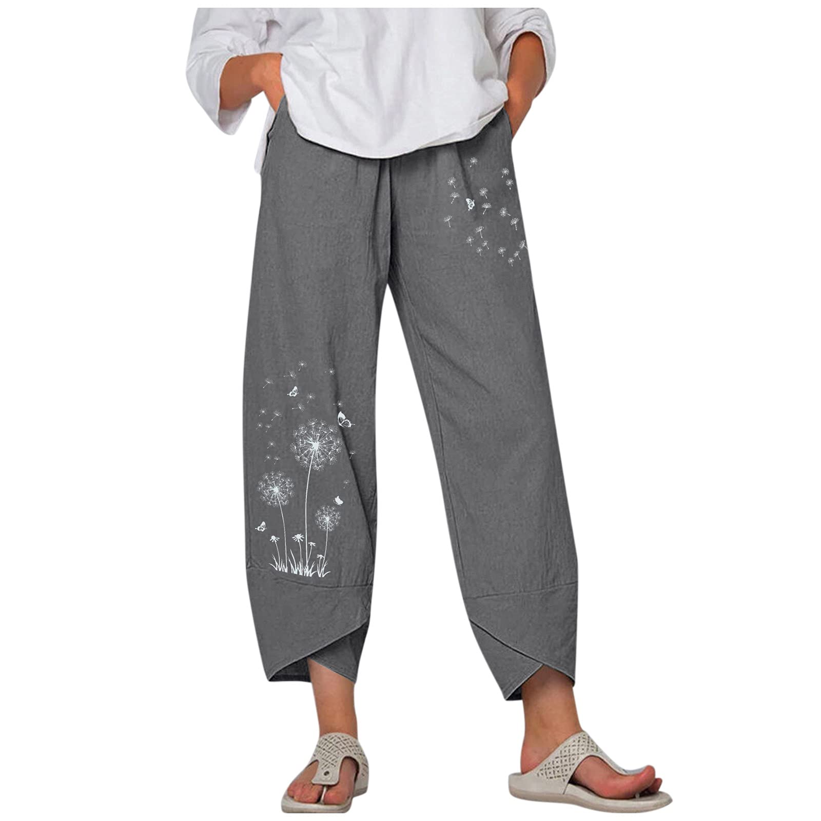 YunZyun Women's Sexy Floral Print Wide Leg Pants - Elastic Waist Comfortable Casual Trousers for Lounge, Work & Date Night Outfits