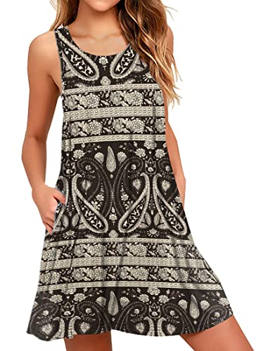 AUSELILY Women's Summer Casual T-Shirt Dress - Beach Cover Up, Plain Pleated Tank Dress for Vacation, Poolside, and Everyday Wear