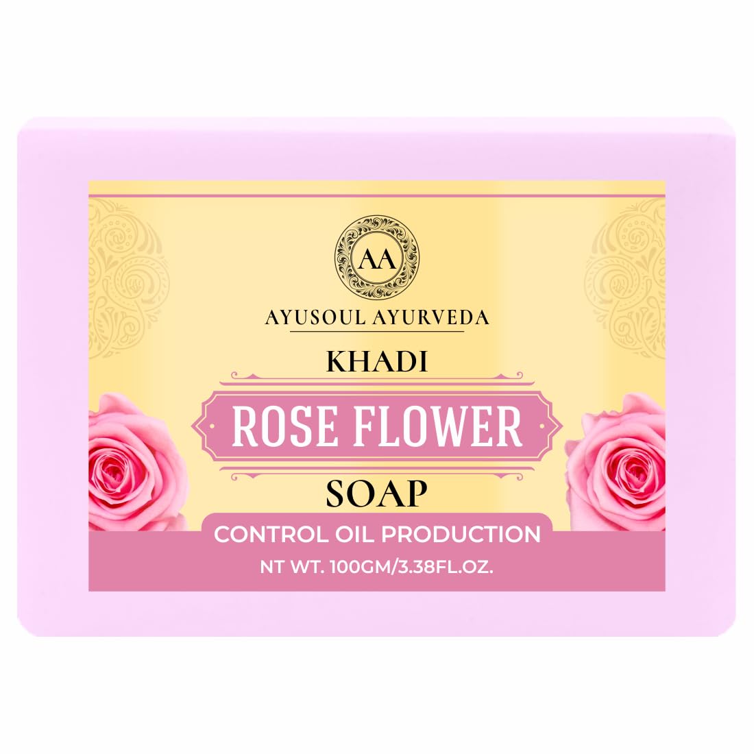 Ayusoul Ayurveda Khadi Herbal Natural Rose Bath Soap - 100% Organic, Soothing & Moisturizing for Dry & Sensitive Skin - Pack of 1 - Perfect for Relaxing Baths & Spa Days at Home