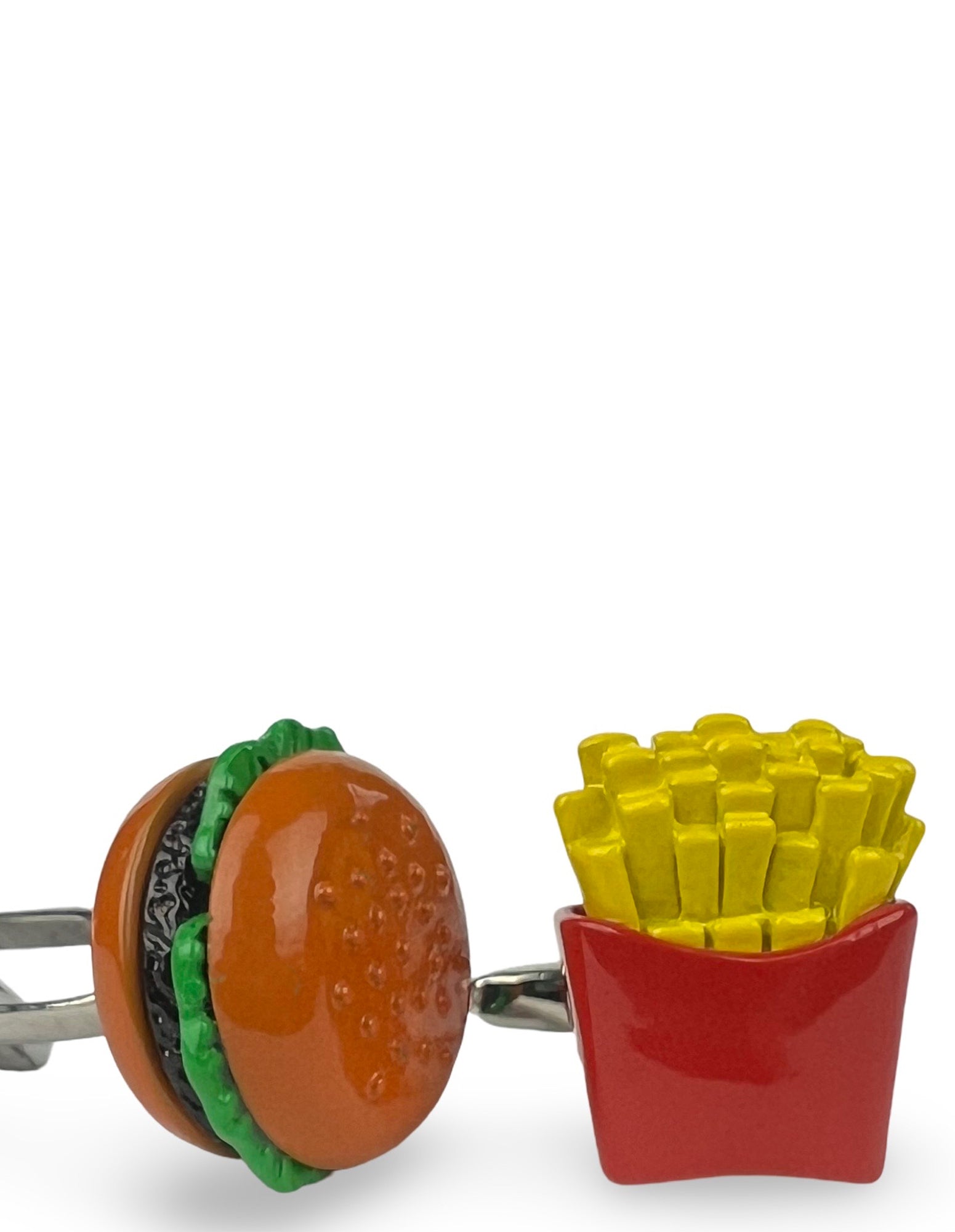 DÉCLIC Burger and Fries Cufflinks - Unique Novelty Cuff Links for Men - Perfect for Food Lovers, BBQ Parties, and Casual Office Wear