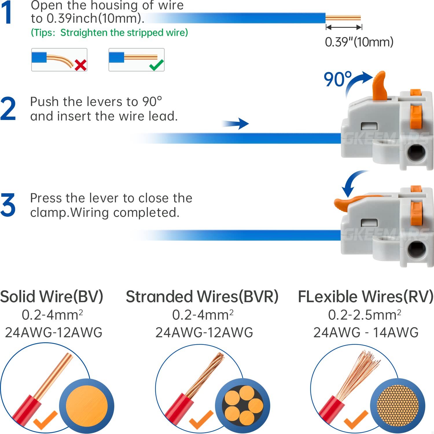 GKEEMARS 20Pcs 3 Way T Tap Wire Connectors - Quick Splice Push-in Electrical Connectors for AWG 24-12 Gauge Wires (Orange) - Ideal for Automotive, Home Wiring & DIY Electrical Projects
