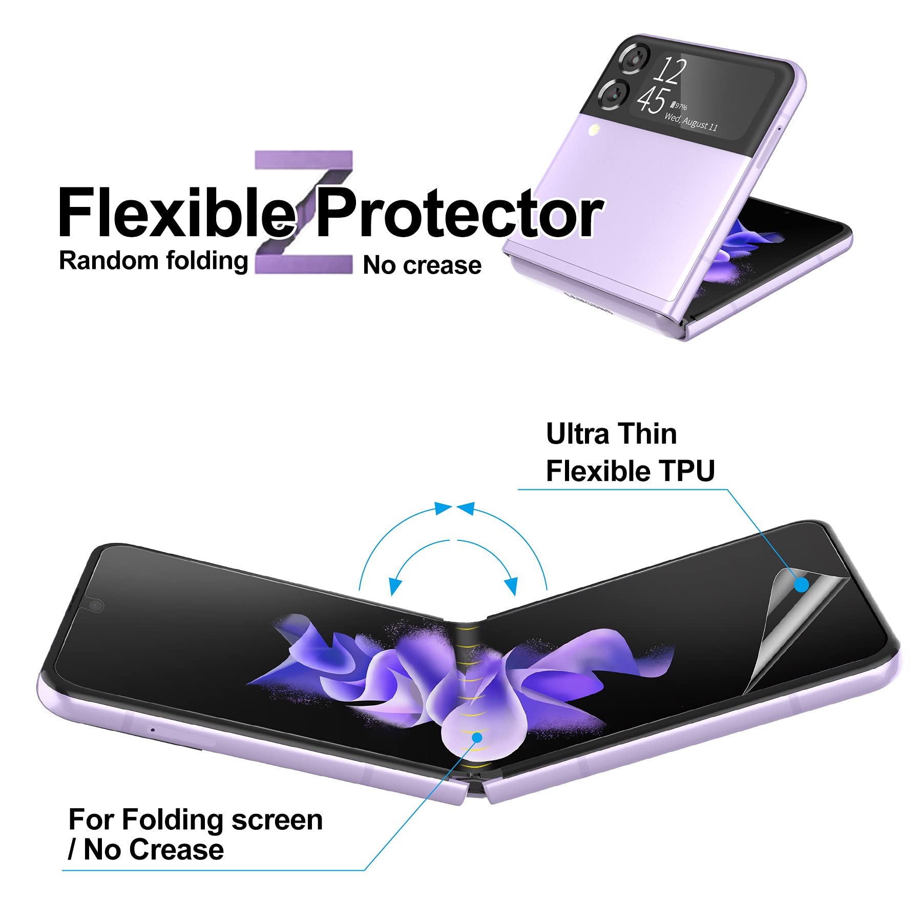 Foluu 6-Piece Screen Protector Set for Samsung Galaxy Z Flip 3 5G (2021) - 2x Front, 2x Inside, 2x Back Screen Protectors - Bubble-Free Installation - Perfect for Everyday Protection & Scratch Prevention