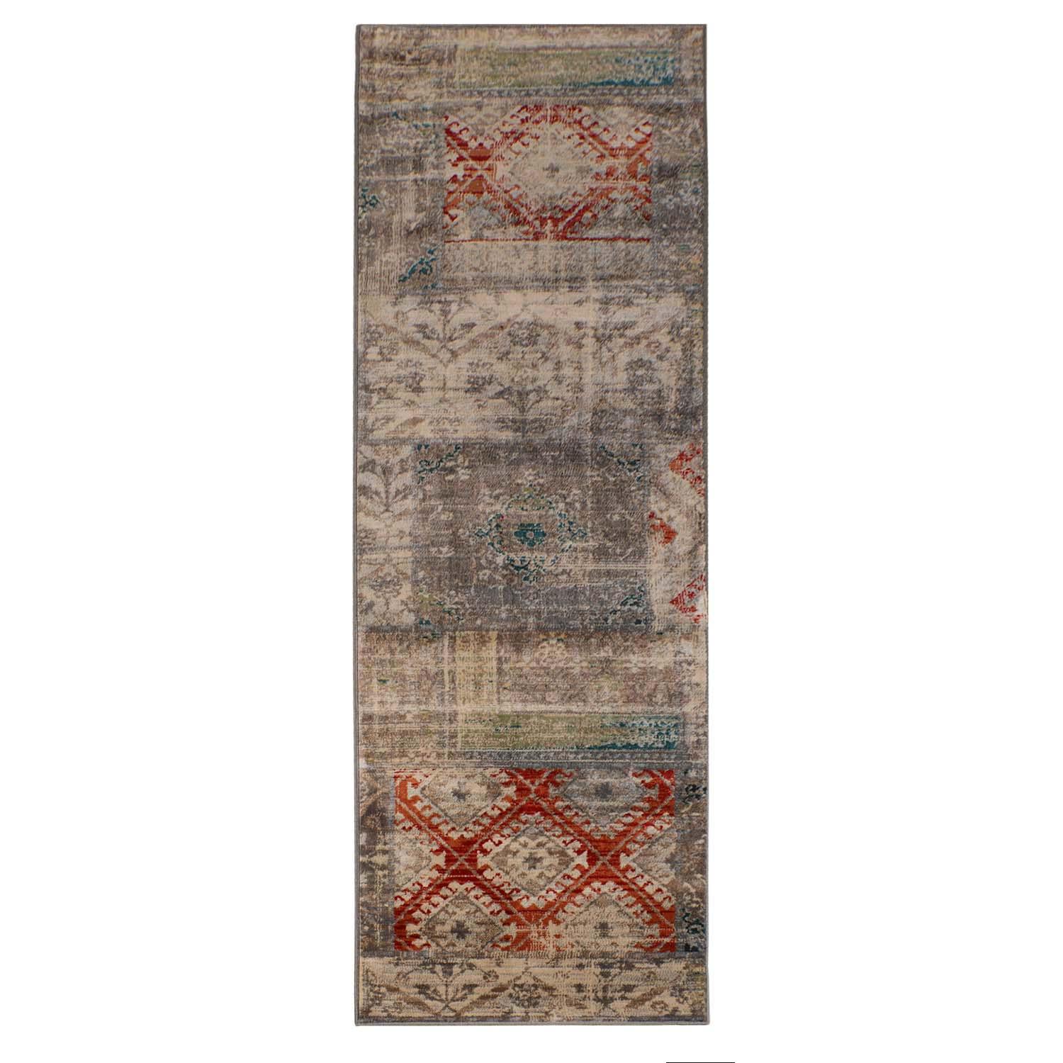 Amara Modern Distressed Patchwork Indoor Area Rug - Non-Slip Bohemian Floor Carpet for Living Room, Bedroom, Dining Room Decor
