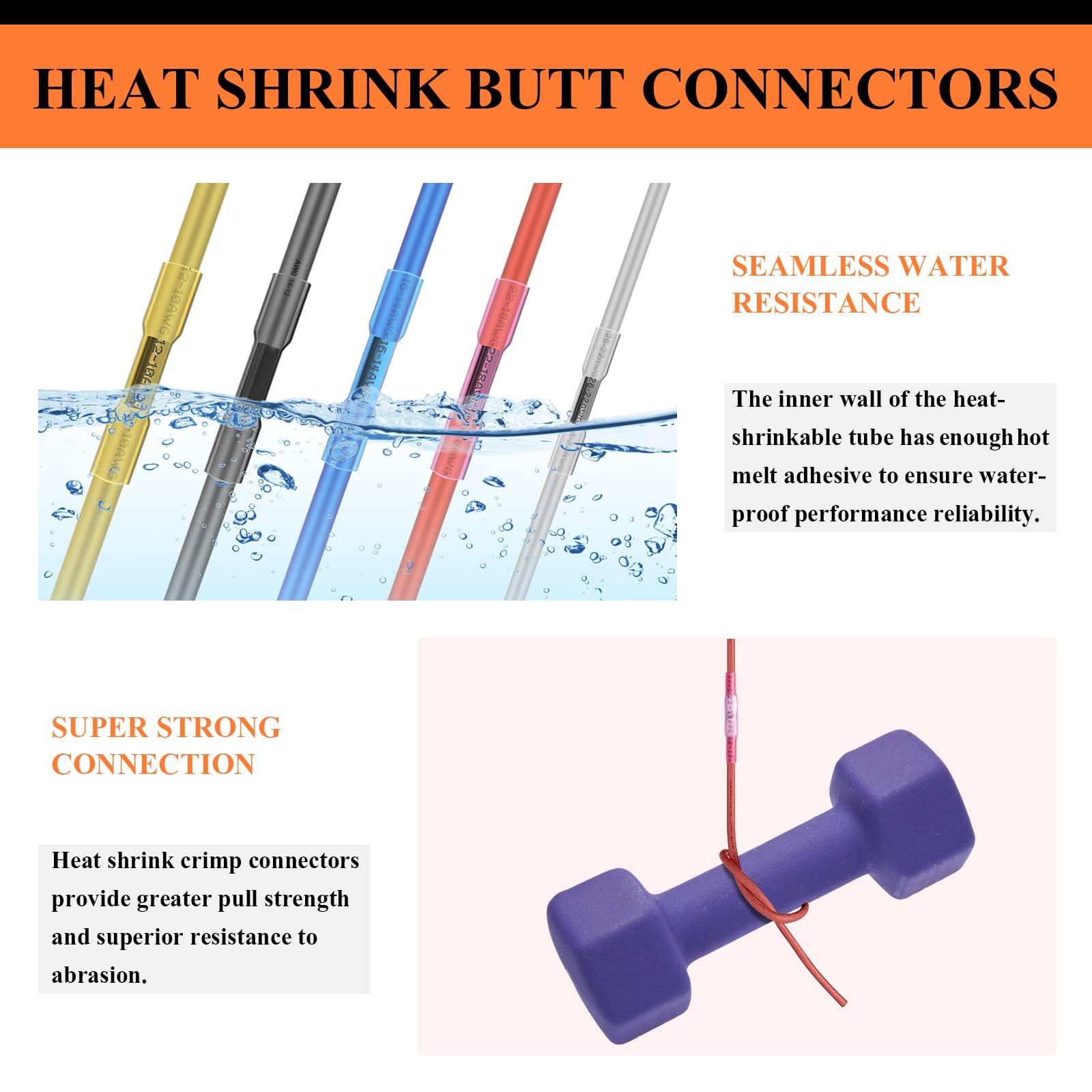 260PCS Heat Shrink Butt Connectors Kit - Waterproof Electrical Terminals for 26-8 AWG Wires | Includes Camtek 100PCS Solder Seal & 160PSC Crimp Connectors | Ideal for Automotive, Marine & Home Electrical Repairs