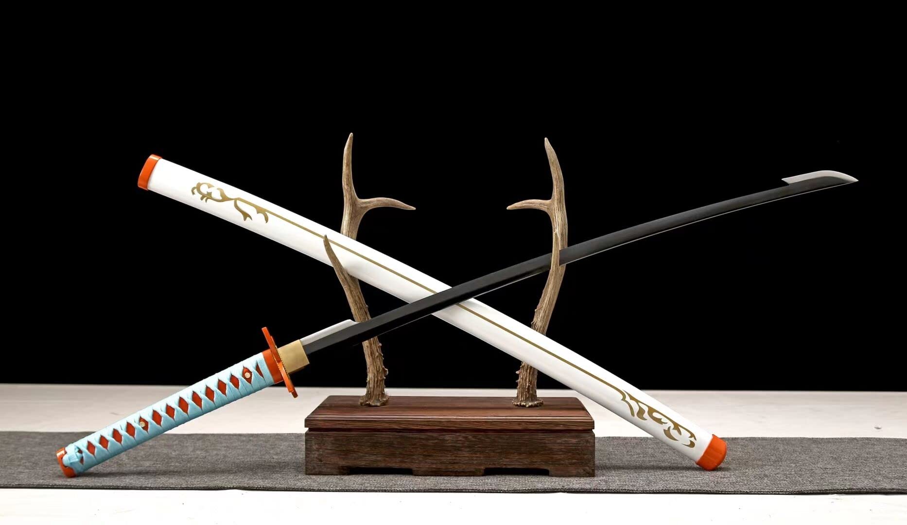 Handmade 1095 High Carbon Steel Demon Slayer Katana Sword - Agatsuma Zenitsu Cosplay Knife, Sharp Japanese Anime Sword, Real Weapon for Collection & Display - Perfect for Cosplay, Anime Enthusiasts, and Martial Arts Training