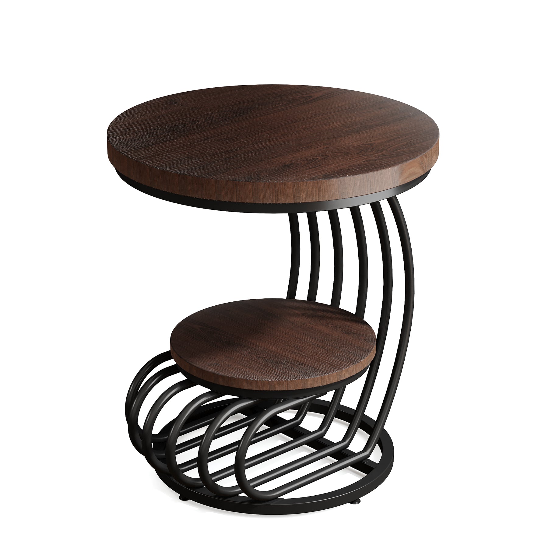 Round End Table with Storage Shelf - 2-Tier Faux Marble Side Table for Living Room, Bedroom & Office - Modern Accent Table with Sturdy Metal Frame for Home Decor