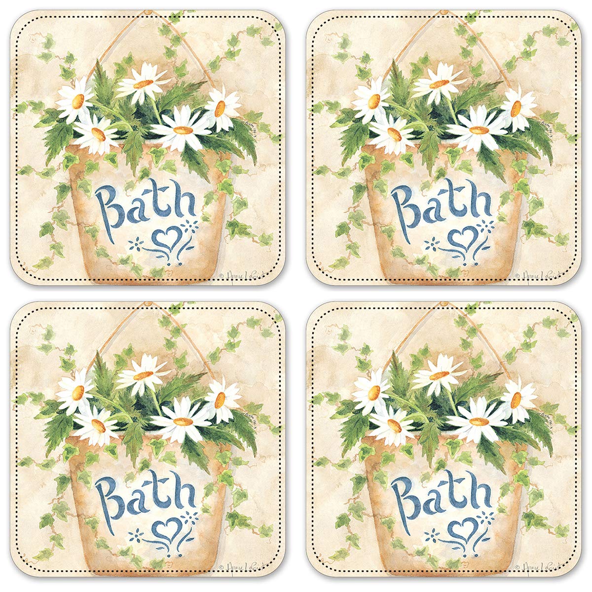 Vinyl Drink Coasters Set of 4 - Waterproof & Non-Slip Bar Coasters for Coffee, Beer, Wine - Perfect for Bathroom, Kitchen, and Home Decor